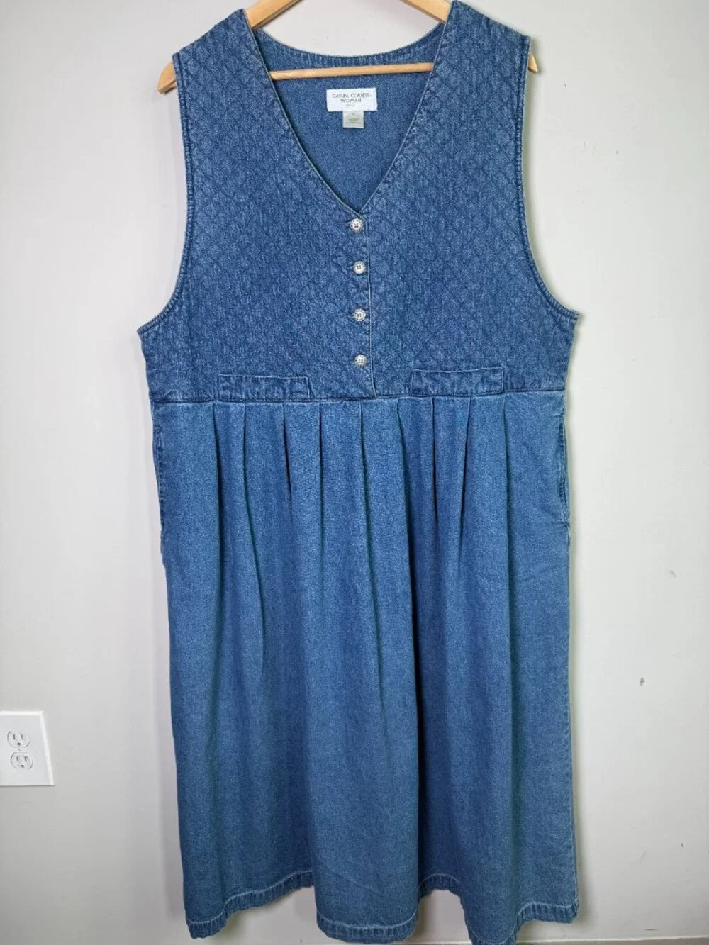 Casual Corner Woman Denim Jumper Dress Quilted Bodice Plus Sz 2X
